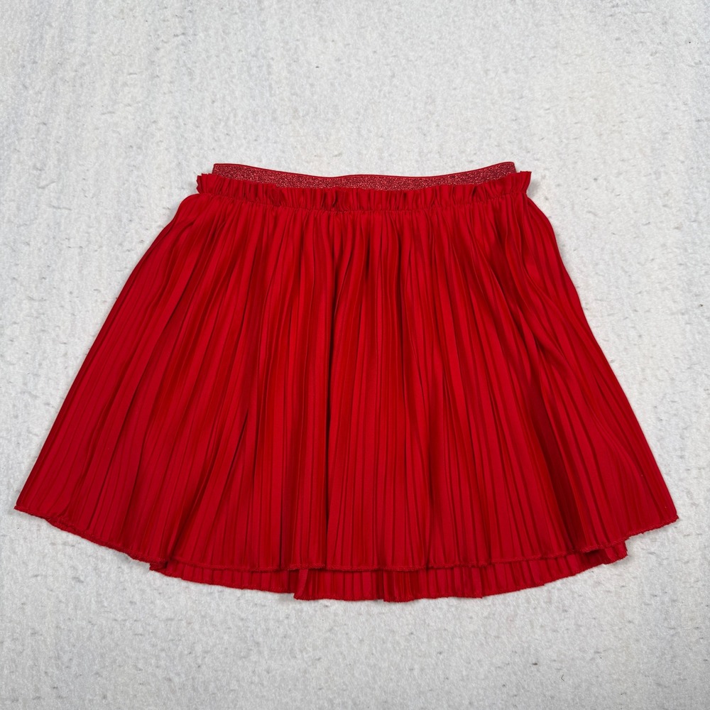 Cat & Jack Girls Red Pleated Skirt Glitter Elastic Waist Size S 6/7 Holiday